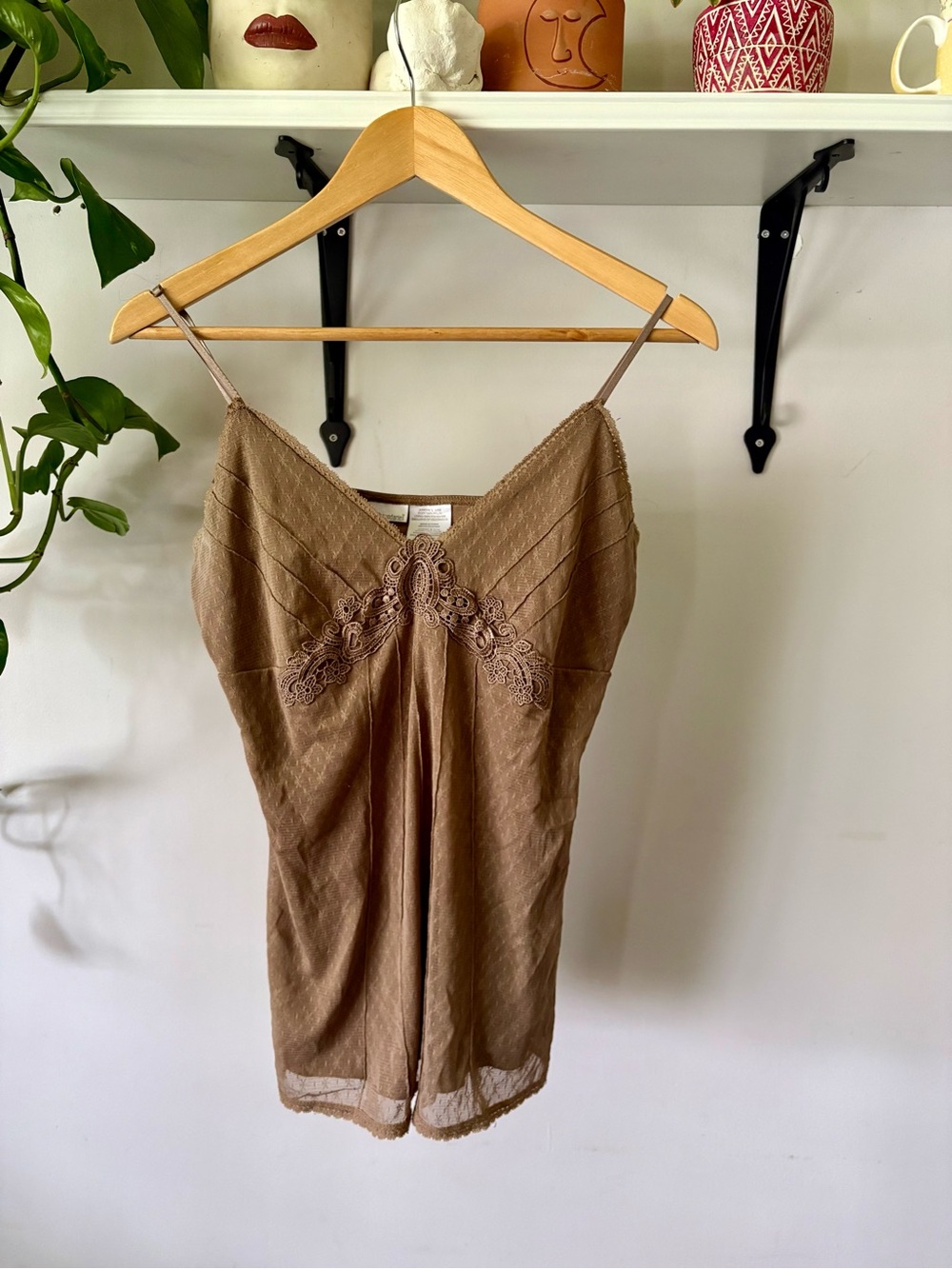 No Boundaries Brown Lace-Trim Slip Camisole
